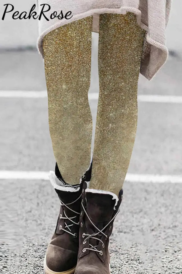 Brown Glitter Print Leggings S / Photo Color Leggings