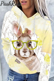 Brown Watercolor Rabbit Growing Branches Yellow Hoodie