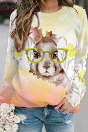 Brown Watercolor Rabbit Growing Branches Yellow Sweatshirt