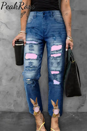 Bubble Gum Bunny Happy Easter Day Ripped Denim Jeans