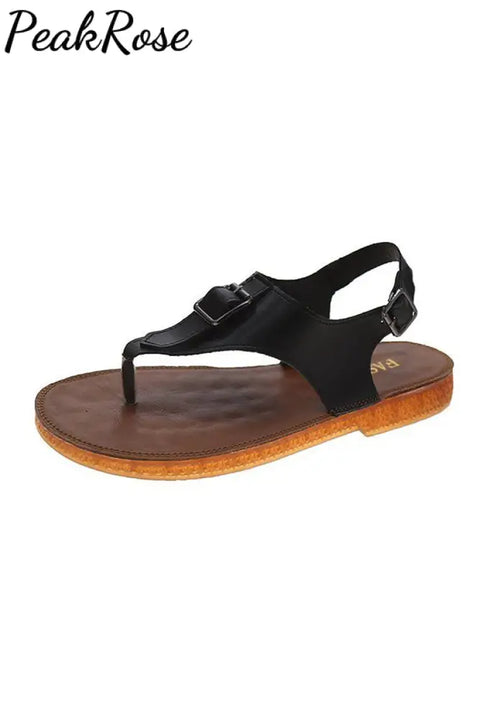 Buckle Strap Roman Flat Flip-Flop Sandals Slippers