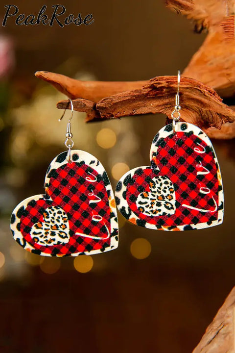 Buffalo Plaid Leopard Print Heart Shape Earrings