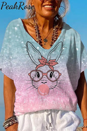 Bunnies Gum Bubbles Ombre Easter Day Dolman Sleeves Tee