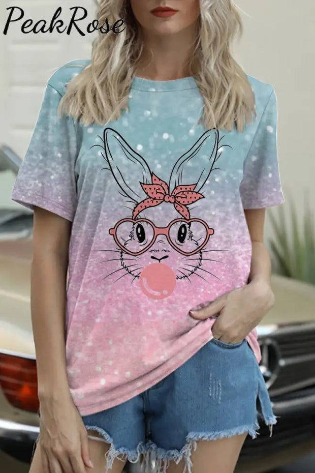 Bunnies Gum Bubbles Ombre Easter Day O Neck T-Shirt T-Shirt