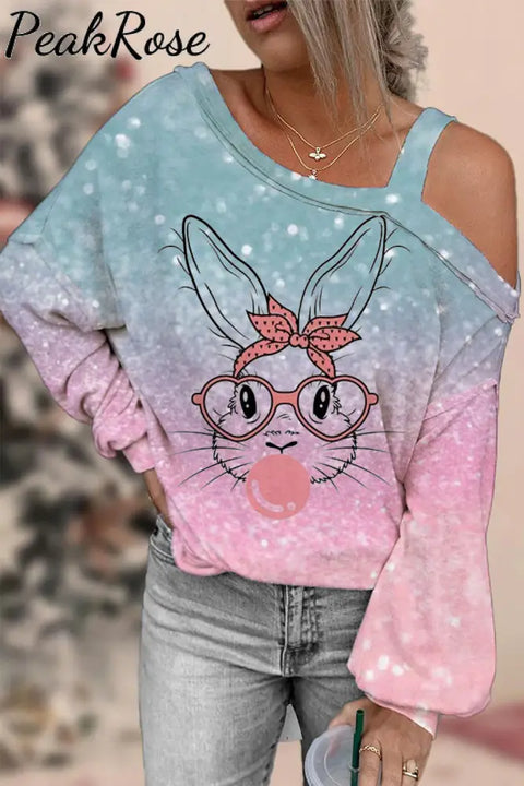 Bunnies Gum Bubbles Ombre Easter Day Off Shoulder Blouse