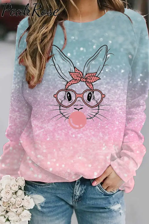 Bunnies Gum Bubbles Ombre Easter Day Sweatshirt S /