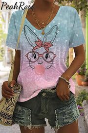 Bunnies Gum Bubbles Ombre Easter Day V Neck T-Shirt T-Shirt