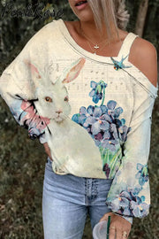 Bunny Hop The White Rabbit Sonata In Piano Score Garden Off-Shoulder Blouse