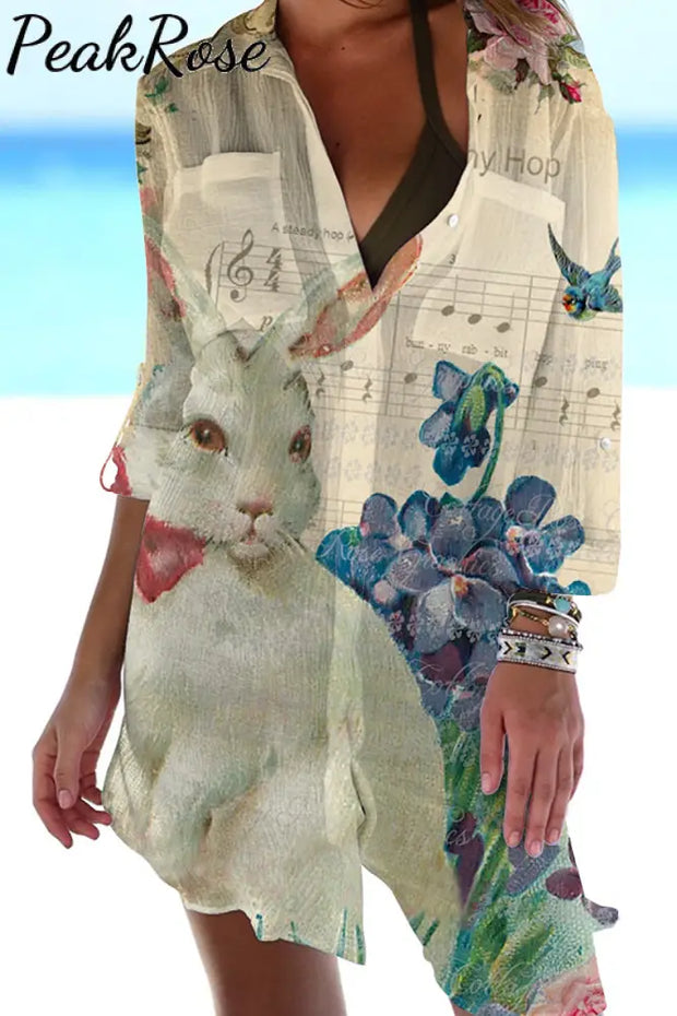 Bunny Hop The White Rabbit Sonata In Piano Score Garden Patch Front Pockets Shirt