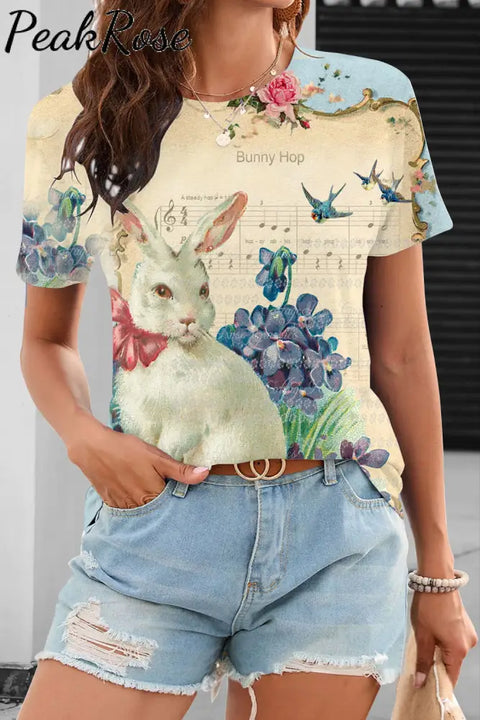 Bunny Hop The White Rabbit Sonata In Piano Score Garden Round Neck T-Shirt T-Shirt