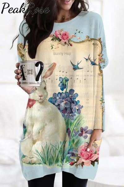 Bunny Hop The White Rabbit Sonata In Piano Score Garden Tunic With Pockets S / Floral