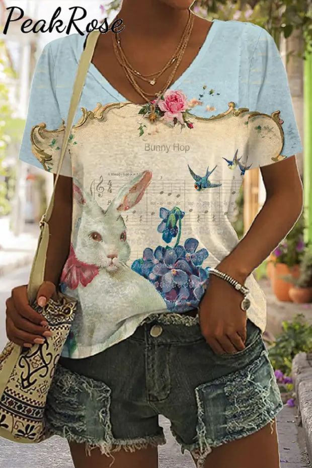 Bunny Hop The White Rabbit Sonata In Piano Score Garden V Neck T-Shirt T-Shirt