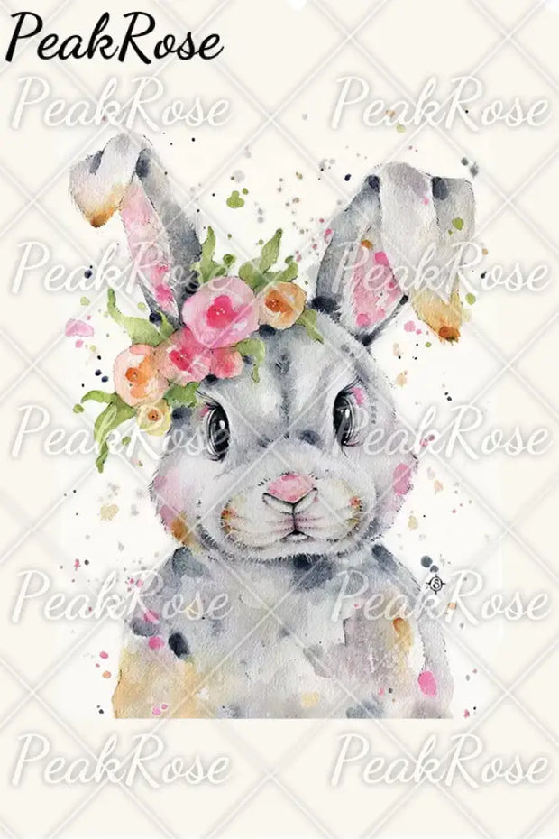 Bunny Rabbit Wearing Spring Flower Wreath Multicolor Ink Dots Printed Casual Off-Shoulder Blouse