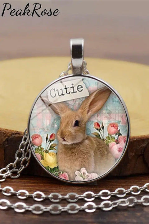 Bunny Rabbit With Flower Resin Epoxy Necklace