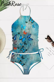 Butterflies Blue Halter Swimsuit