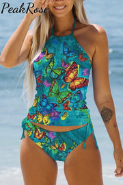 Butterflies Blue Halter Swimsuit