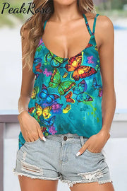 Butterflies Blue Halter Top Tops