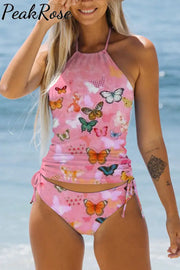 Butterflies Pink Halter Swimsuit