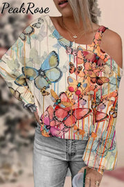 Butterflies Pink Off-Shoulder Blouse