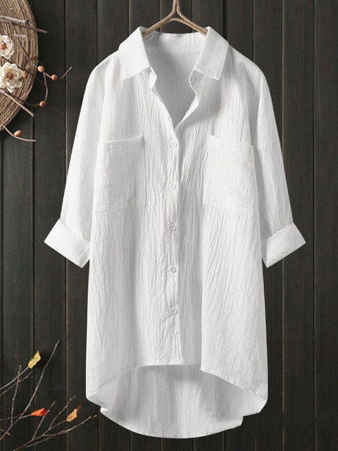 Women's Temperament solid color and linen shirt loose shirt top