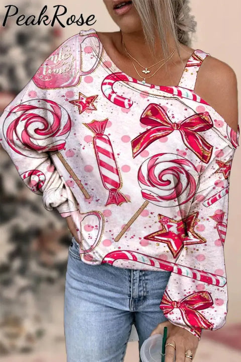 Candy Print Off-Shoulder Blouse