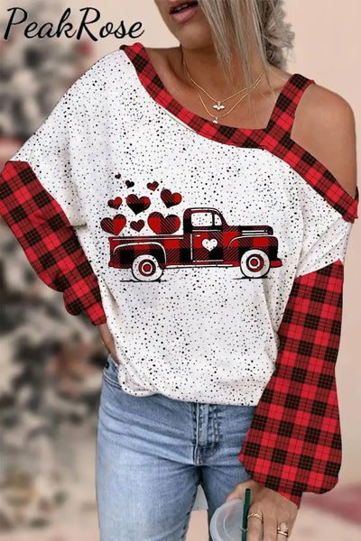 Car Plaid Off-Shoulder Blouse S / Polka