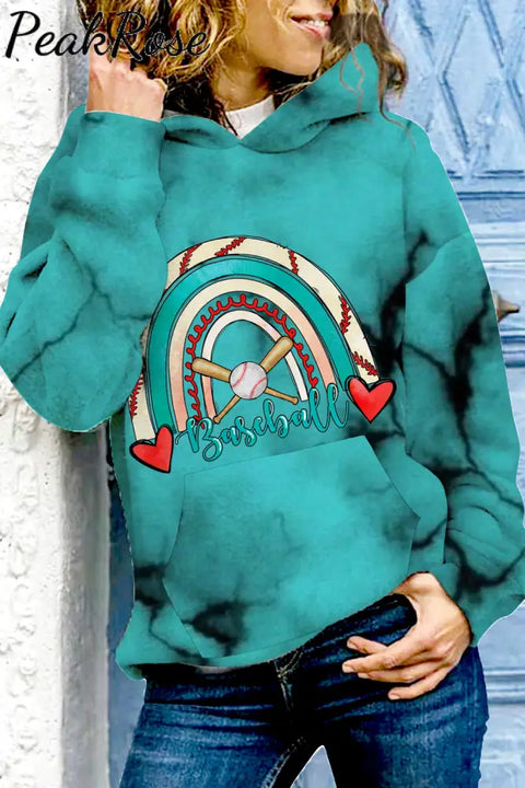 Casual Baseball Rainbow Marble Printed Hoodie