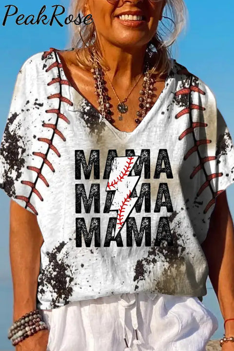 Casual Baseball T-Ball Mama Lightning Bolt Printed Dolman Sleeves Tee S / Photo Color