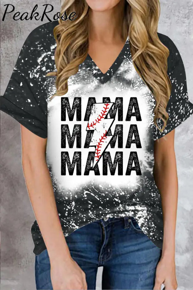 Casual Baseball T-Ball Mama Lightning Bolt Printed T-Shirt