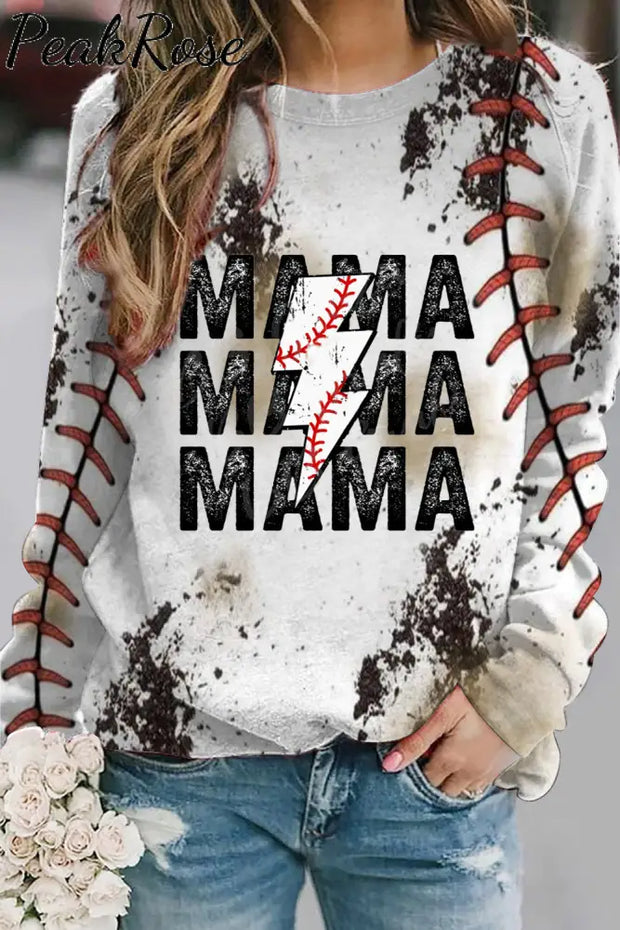 Casual Baseball T-Ball Mama Lightning Bolt Printed Sweatshirt S / Photo Color