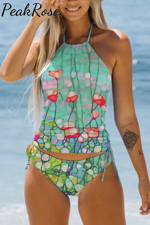 Casual Beautiful Floral Abstract Paintings Bikini Swimsuit