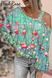 Casual Beautiful Floral Abstract Paintings Off Shoulder Blouse