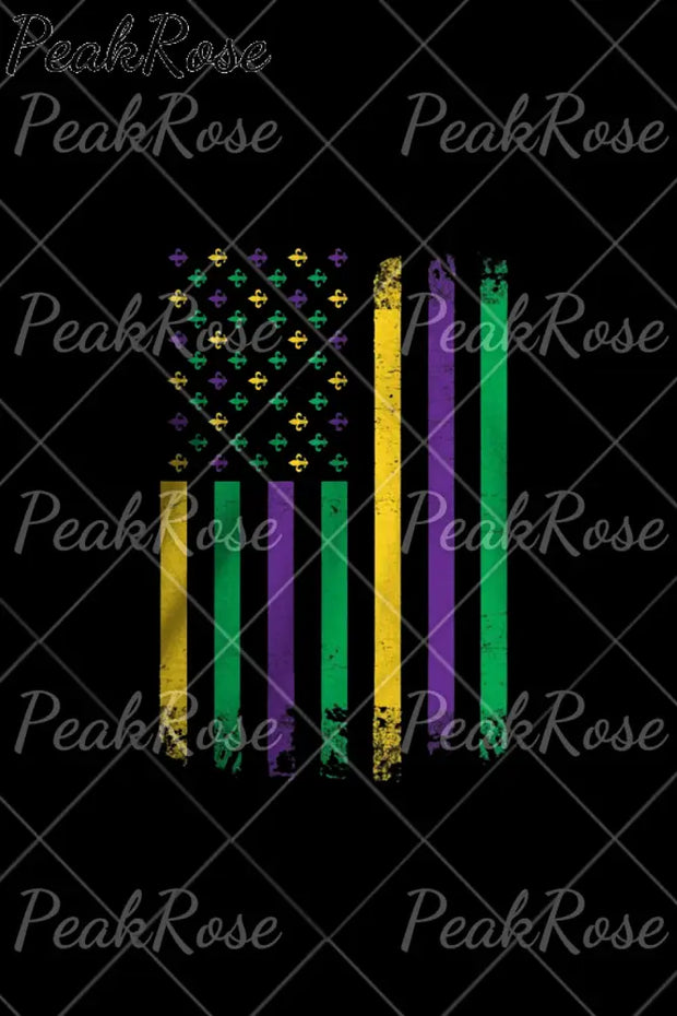 Casual Glitter Mardi Gras American Flag Print Round Neck Short Sleeve T-Shirt