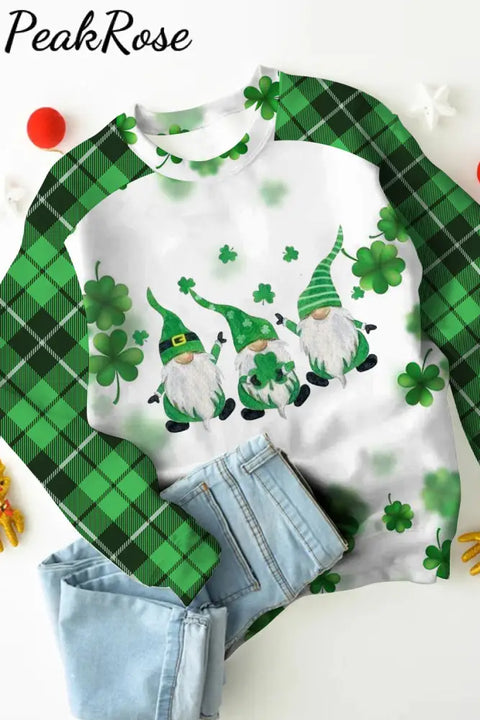 Casual Green Gnomes Lucky Shamrocks Paid Printed Sweatshirt