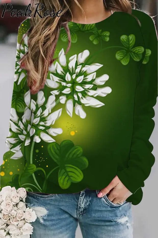 Casual Green Shamrocks With Flowers Sweatshirt