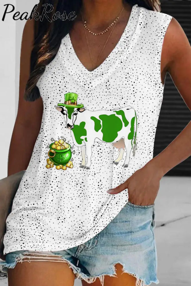 Casual Green Sheep Printed Sleeveless Tank Top