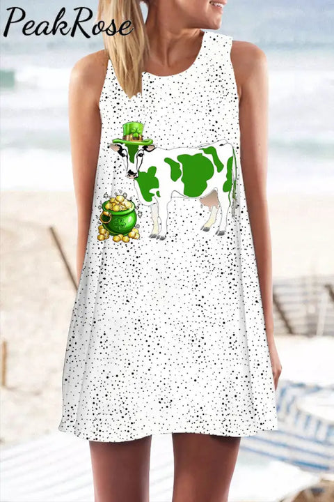 Casual Green Sheep Printed Tank Dress