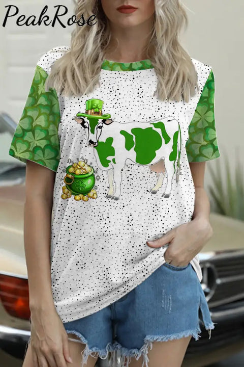 Casual Green Sheep Shamrocks Printed Round Neck Short Sleeve T-Shirt