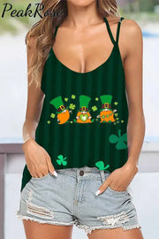 Casual Ireland Leprechauns Lucky Shamrocks Paid Printed Halter Top S / Green Tops