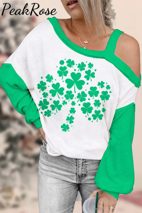 Casual Irish Shamrocks Printed Off-Shoulder Blouse