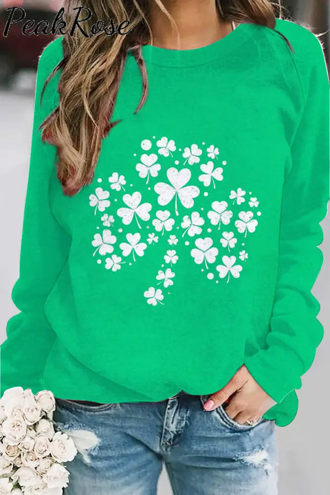 Casual Irish Shamrocks Printed Sweatshirt S / Green