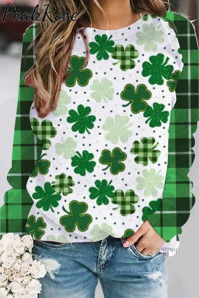 Casual Lucky Green Shamrocks Paid Printed Sweatshirt S /