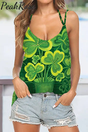 Casual Lucky Green Shamrocks Printed Halter Top S / Tops