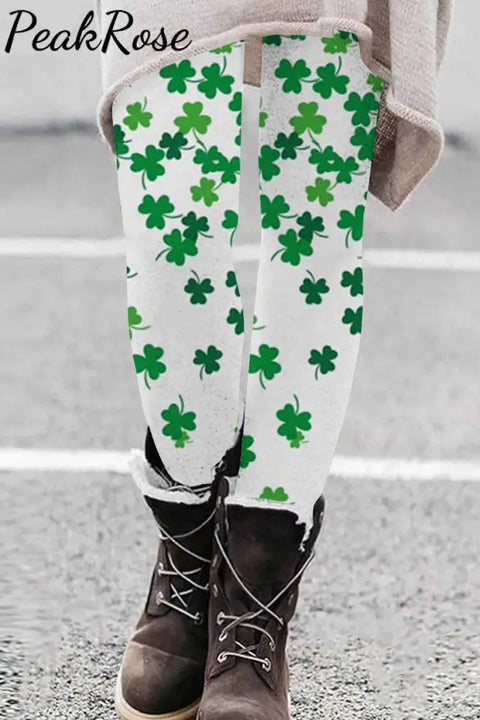 Casual Lucky Green Shamrocks Printed Leggings Leggings