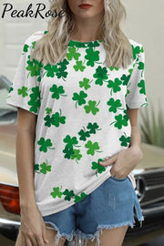 Casual Lucky Green Shamrocks Printed O-Neck T-Shirt