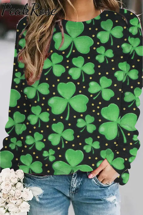 Casual Lucky Green Shamrocks Printed Sweatshirt