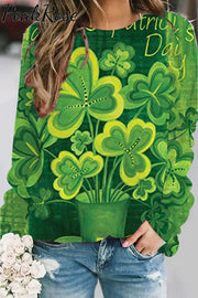 Casual Lucky Green Shamrocks Printed Sweatshirt