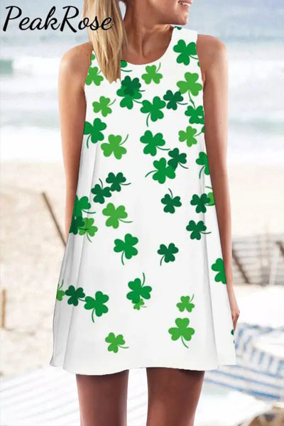 Casual Lucky Green Shamrocks Printed Tank Dress S /