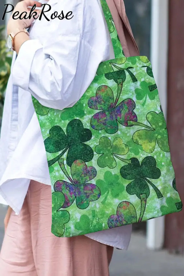 Casual Lucky Green Shamrocks Printed Tote Bag