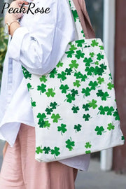 Casual Lucky Green Shamrocks Printed Tote Bag